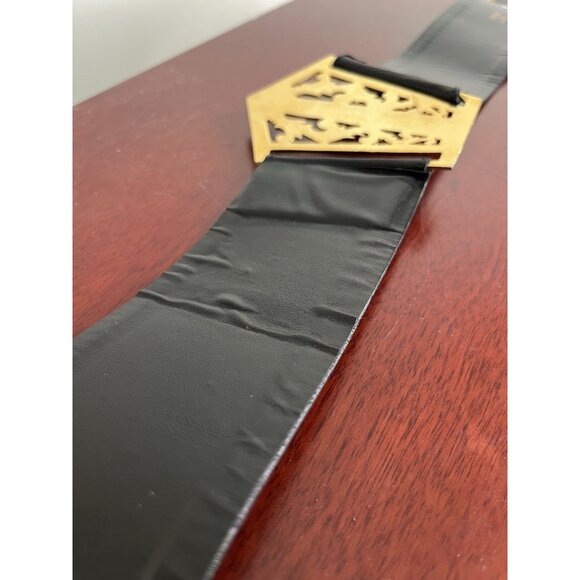 Vintage Gatefold Chanel 1980s Black Leather 24k Gold-Plated Filigree Belt main image 6